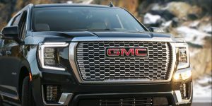 Close up of a black 2021 GMC Yukon XL.