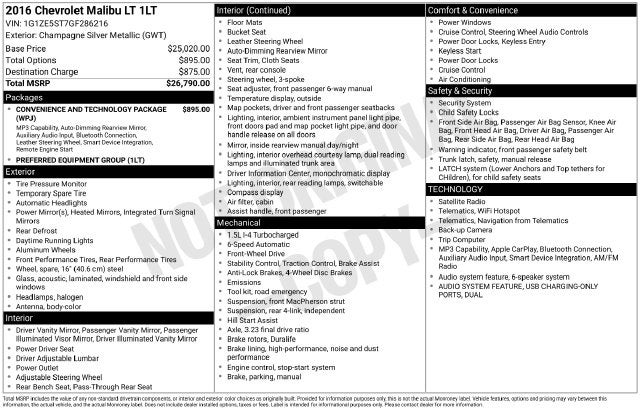 2016 Chevrolet Malibu LT 1LT