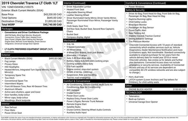 2019 Chevrolet Traverse LT Cloth w/1LT